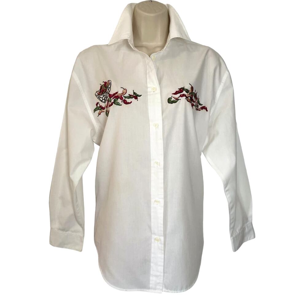 Vintage Chili Pepper Top, Witt's End, Button Up, Embroidered, New Cond. Small